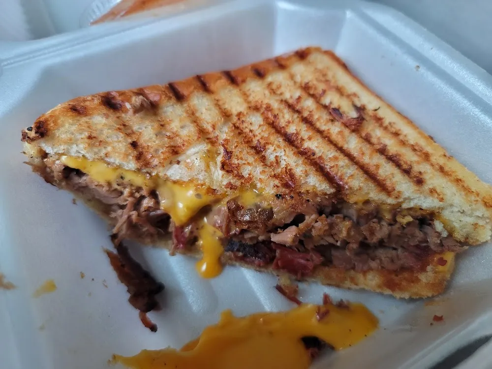 BBQ Grilled Cheese Toasty with Brisket and Mild Carolina Sauce
